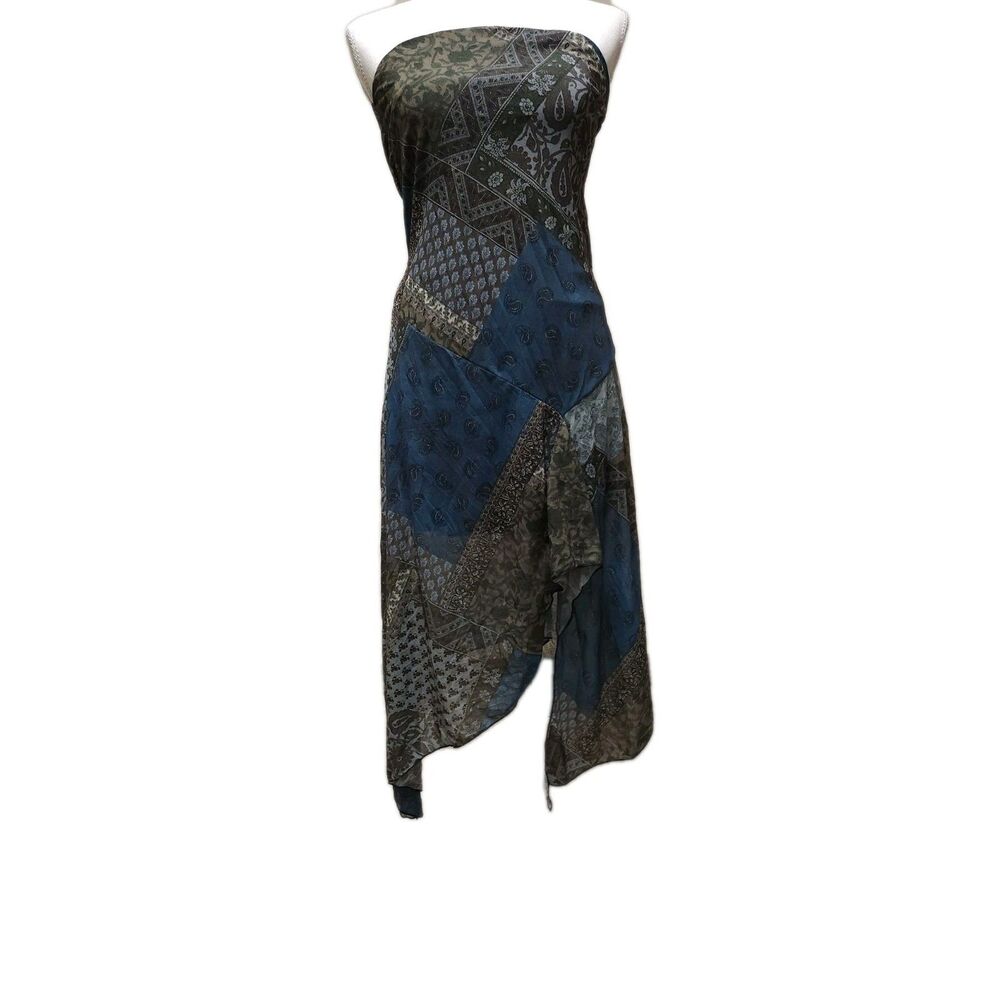 Urban Outfitters Silence + Noise Evara Bandeau Olive Teal Paisley Dress sz S-P